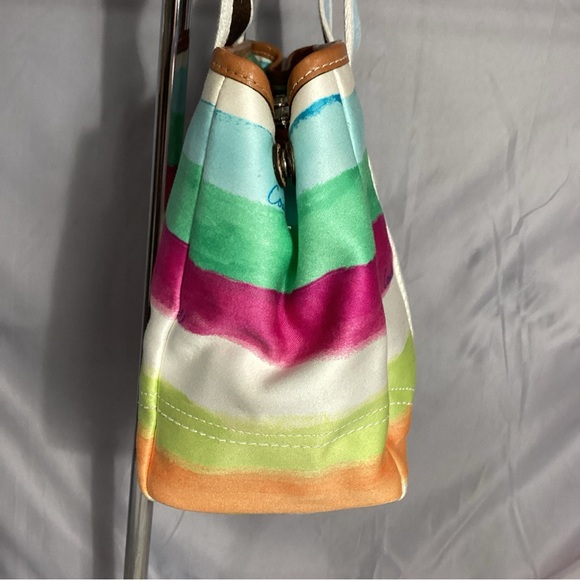 Coach Hamptons Watercolor Pastel Striped Satchel Tote Bag - Picture 5 of 11